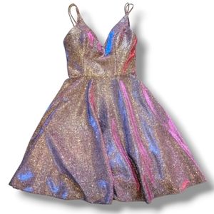 Xscape Metallic Shimmer Fit & Flare Cocktail Party Mini‎ Skater Dress Size 0